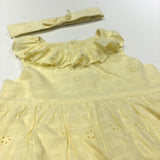 Yellow Broderie Cotton Sun Dress & Headband Set - Girls 9-12 Months