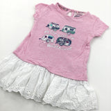 'On The Road To Adventure' Caravans Appliqued Pink & White Tunic Top - Girls 18-24 Months