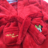 'Minnie Mouse'' Embroidered Red Fleece Dressing Gown with Hood, Ears, Bow & Attached Belt  - Girls 9-12 Months
