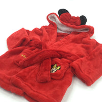 'Minnie Mouse'' Embroidered Red Fleece Dressing Gown with Hood, Ears, Bow & Attached Belt  - Girls 9-12 Months