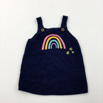 Rainbow & Stars Embroidered Colourful Navy Knitted Dress - Girls 6-9 Months