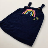 Rainbow & Stars Embroidered Colourful Navy Knitted Dress - Girls 6-9 Months