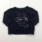 'Ready Set Go' Bike Mottled Navy Sweatshirt - Boys 6-9 Months