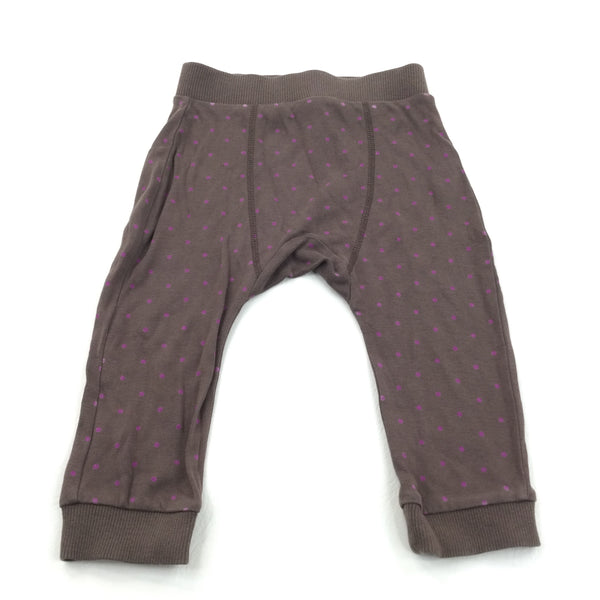 Spotty Brown & Purple Lightweight Tracksuit Bottoms - Girls 12-18 Months