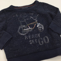 'Ready Set Go' Bike Mottled Navy Sweatshirt - Boys 6-9 Months