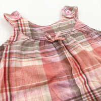 Checked Orange, Pink & Cream Sleeveless Cotton Blouse - Girls 9-12 Months