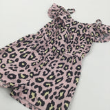 Animal Print Black, Peach & Yellow Lightweight Cotton Playsuit with Frill Detail - Girls 2-3 Years