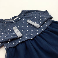 Spotty Navy & White Dress - Girls 6-9 Months