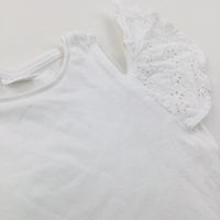 Broderie Sleeves Cold Shoulder White T-Shirt - Girls 2-3 Years