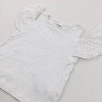 Broderie Sleeves Cold Shoulder White T-Shirt - Girls 2-3 Years