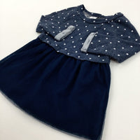 Spotty Navy & White Dress - Girls 6-9 Months