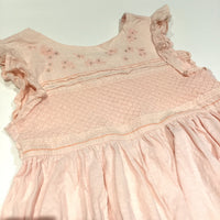 Flower Embroidered Peach Jersey Dress - Girls 5-6