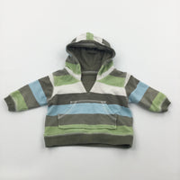 Brown, Blue, White & Green Striped Lightweight Hoodie Sweatshirt - Boys Newborn