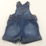 Stars Pocket Mid Blue Denim Short Dungarees - Girls 2-3 Years