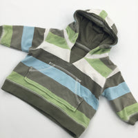 Brown, Blue, White & Green Striped Lightweight Hoodie Sweatshirt - Boys Newborn
