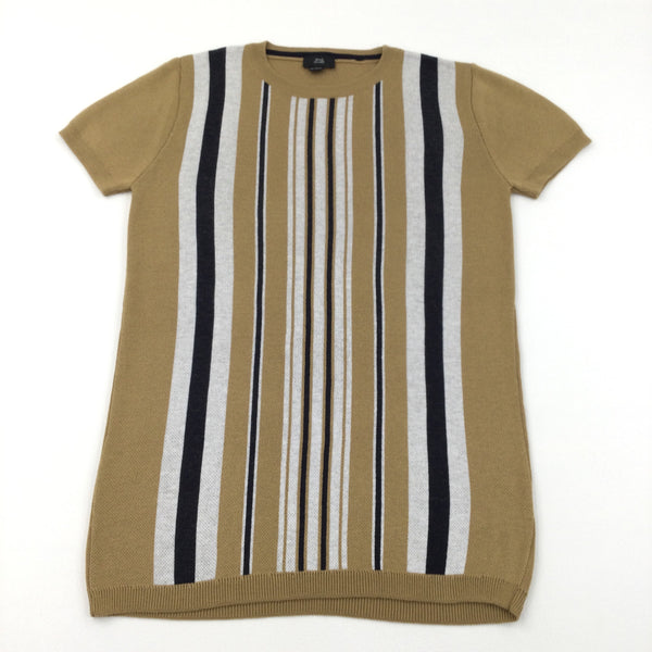 Brown, Black & White Stripe Jumper Dress - Girls 11-12 Years