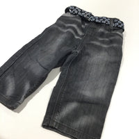 Stonewashed Black Jeans with Skulls Fabric Belt & Adjustable Waistband - Boys 12-18 Months