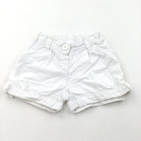 White Cotton Shorts with Adjustable Waistband - Girls 12-18 Months