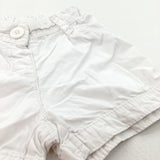 White Cotton Shorts with Adjustable Waistband - Girls 12-18 Months
