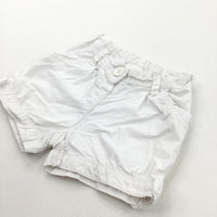 White Cotton Shorts with Adjustable Waistband - Girls 12-18 Months