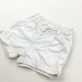 White Cotton Shorts with Adjustable Waistband - Girls 12-18 Months