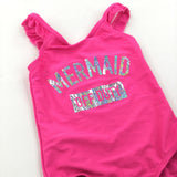 'Mermaid Off Duty' Sparkly Bright Pink Swimming Costume - Girls 2-3 Years