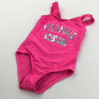 'Mermaid Off Duty' Sparkly Bright Pink Swimming Costume - Girls 2-3 Years