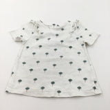 Palm Trees Green & Cream T-Shirt with Frill Detail - Girls 12-18 Months