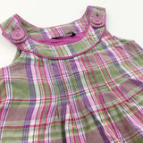 Green, Pink & Purple Checked Cotton Dress - Girls 12-18 Months