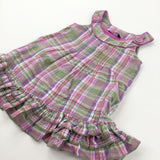 Green, Pink & Purple Checked Cotton Dress - Girls 12-18 Months