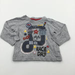 'Race Day' Racing Track Embroidered Grey Long Sleeve Top - Boys 9-12 Months