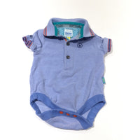 Blue Polo Shirt Style Short Sleeve Bodysuit - Boys 0-3 Months