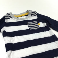 Navy & White Striped Long Sleeve Top - Boys 0-3 Months