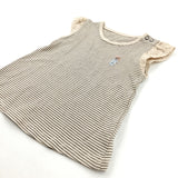 Embroidered Flower Striped Beige & Black T-shirt - Girls 9-12 Months