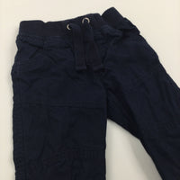 Navy Lightweight Lined Pull On Cotton Trousers - Boys 9-12 Months