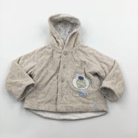 Bear Appliqued Beige Lined Lightweight Towelling Jacket with Hood - Boys 9-12 Months