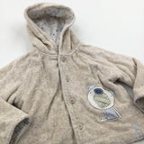Bear Appliqued Beige Lined Lightweight Towelling Jacket with Hood - Boys 9-12 Months