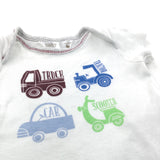 Vehicles Grey & White Short Sleeve Bodysuit - Boys Tiny Baby