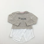 'Less Is More Boring' Beige Long Sleeve Top With Faux Shirt Hem- Girls 9-12 Months