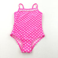 Spotty Neon Pink Swimming Costume - Girls 18-24 Months