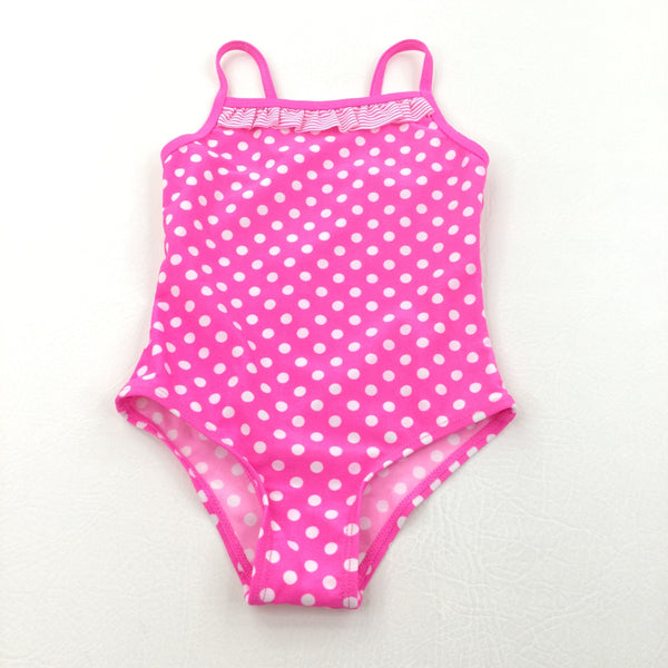 Spotty Neon Pink Swimming Costume - Girls 18-24 Months