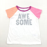 'Awesome' Glitter White & Pink T-shirt - Girls 12 Months
