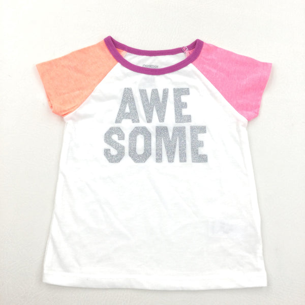 'Awesome' Glitter White & Pink T-shirt - Girls 12 Months