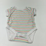 Striped Colourful White Short Sleeve Bodysuit - Girls Newborn