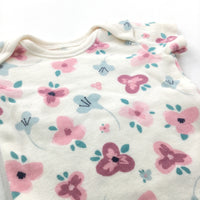Flowers Pink, Blue & Cream Short Sleeve Bodysuit - Girls Tiny Baby