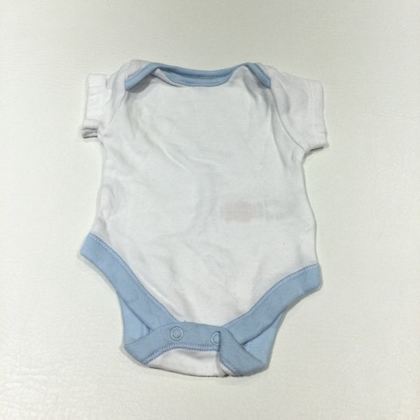 White & Blue Short Sleeve Bodysuit - Boys Newborn