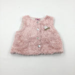 'Home Sweet Home' Appliqued Pink Lightweight Fluffy Gilet - Girls 12-18 Months