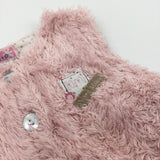 'Home Sweet Home' Appliqued Pink Lightweight Fluffy Gilet - Girls 12-18 Months