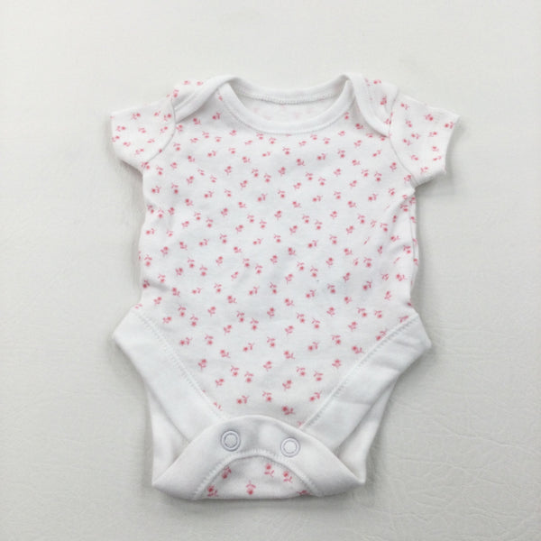 Flowers Pink & White Short Sleeve Bodysuit - Girls Tiny Baby