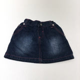 Dark Blue Denim Skirt with Pink Stitching & Adjustable Waistband - Girls 2-3 Years